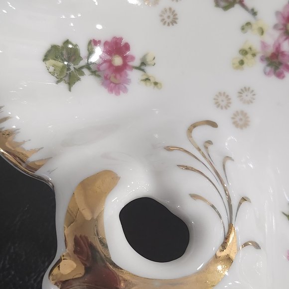 1950s Marco Porcelain Candy/Nut Dish With Scallop Gold Gilt Trim and Pink Flower - Picture 4 of 8